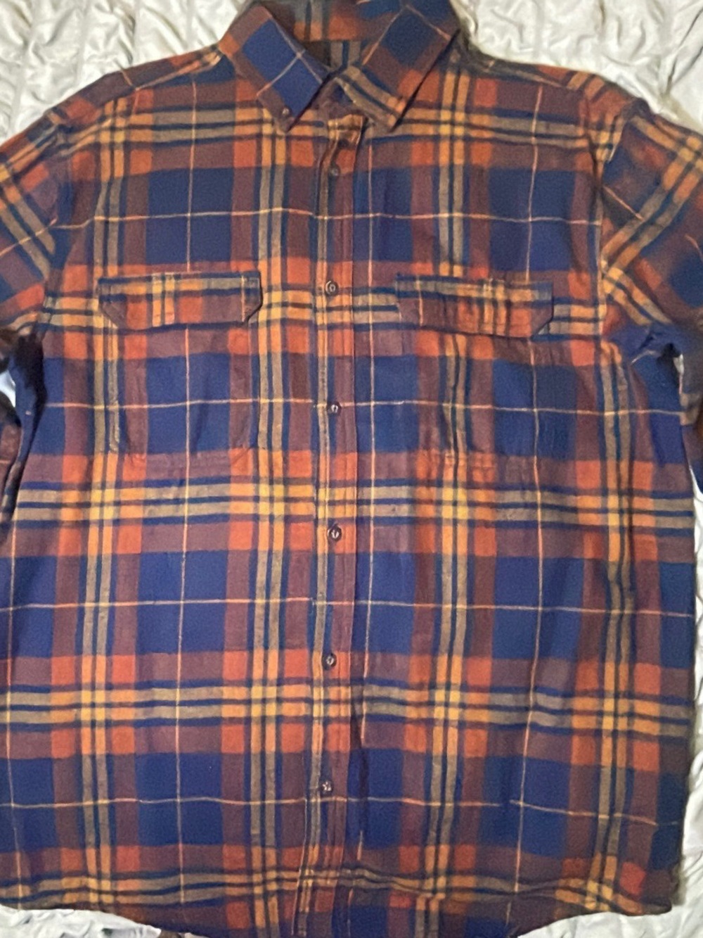George Men's Navy and Orange Plaid Button-Down Shirt